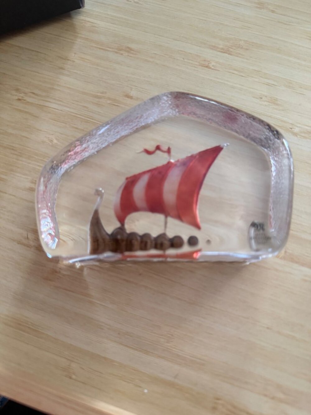 Mats Jonasson Målerås Sweden Viking Ship Crystal Sculpture With Box Signed and N